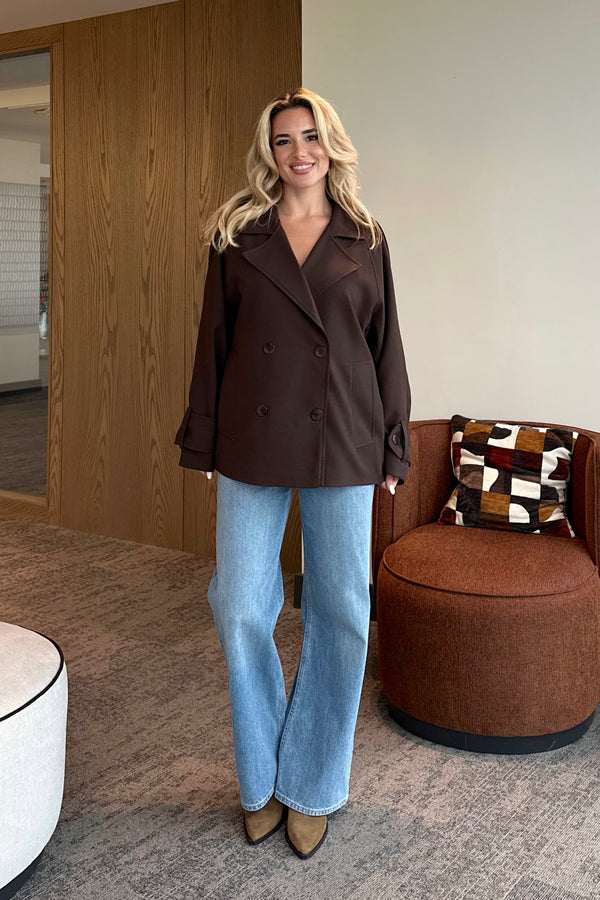 Kahverengi Kruvaze Kısa Trençkot - 7537