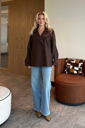 Kahverengi Kruvaze Kısa Trençkot - 7537