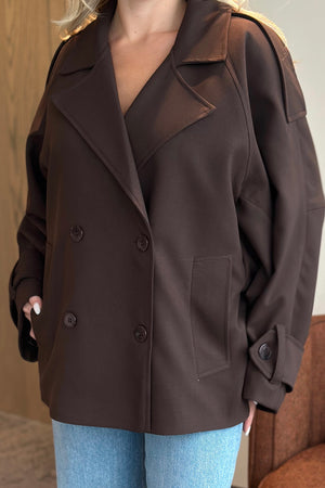 Kahverengi Kruvaze Kısa Trençkot - 7537