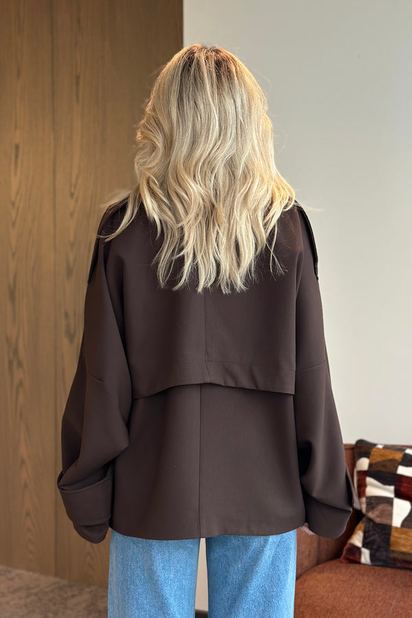 Kahverengi Kruvaze Kısa Trençkot - 7537