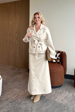 Krem Süet Ceket Etek Takım - 0310