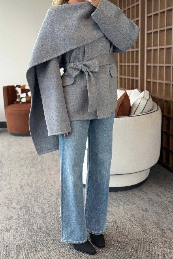 Gri %100 Yün Kısa Kaban - 512157