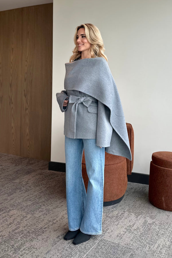 Gri %100 Yün Kısa Kaban - 512157