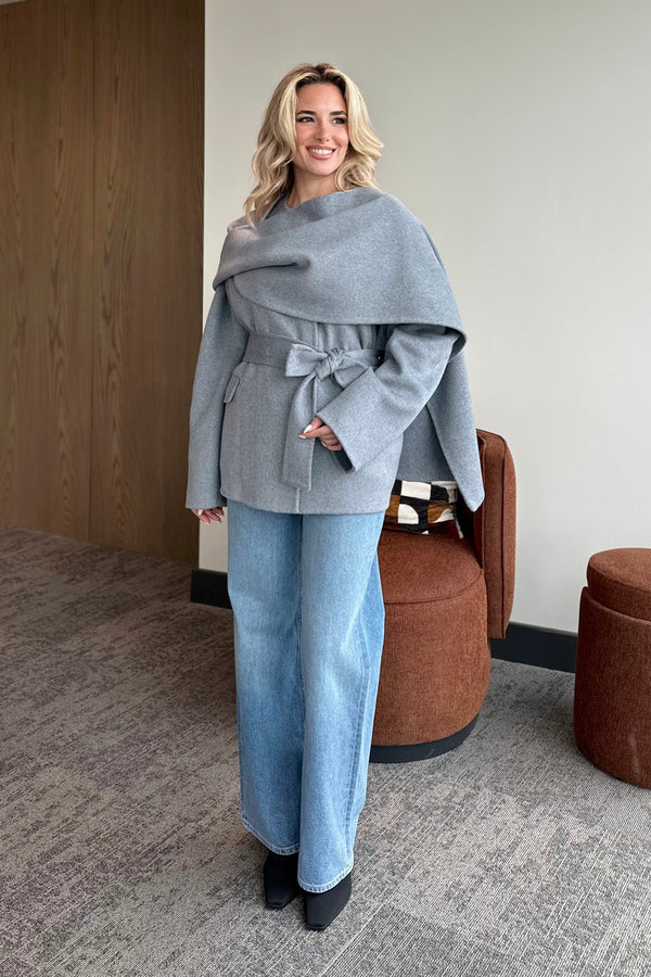 Gri %100 Yün Kısa Kaban - 512157