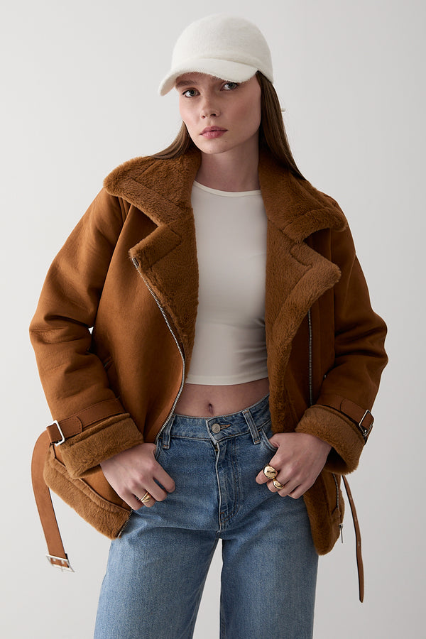 Kahverengi İçi Kürklü Mont