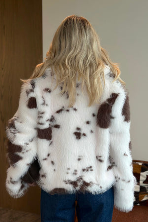 Ekru Kahverengi Desenli Fermuarlı Kürk - 85154