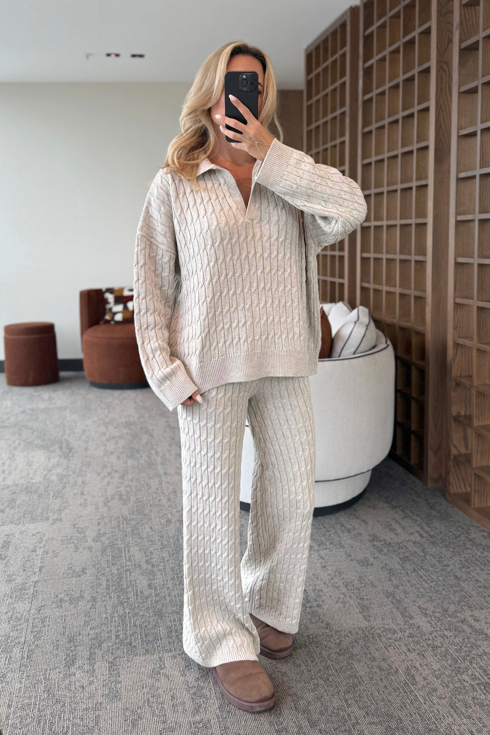 Bej Örgü Triko Takım - 98074
