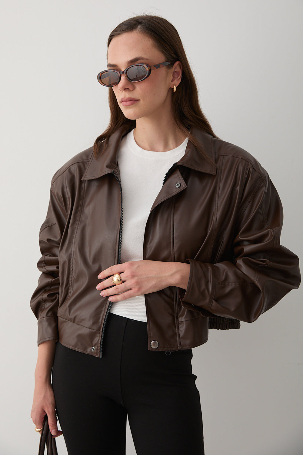 Kahverengi Kısa Deri Ceket - 1710
