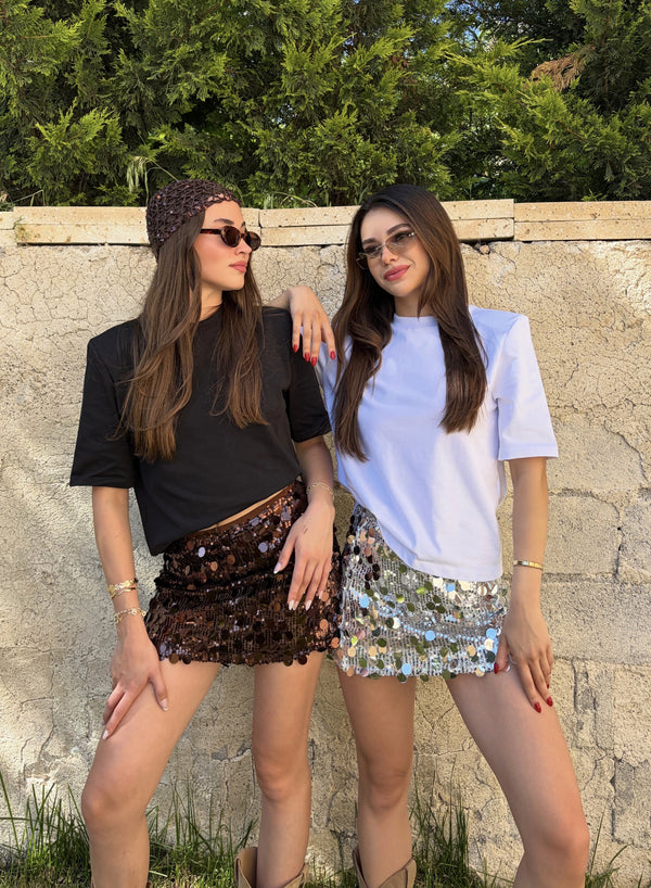 Siyah Vatka Detaylı Tshirt - T241134