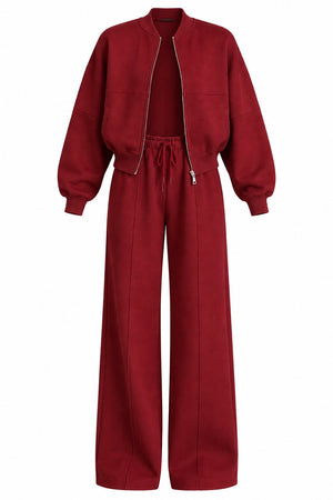 Bordo Fermuarlı Eşofman Takımı - 6001