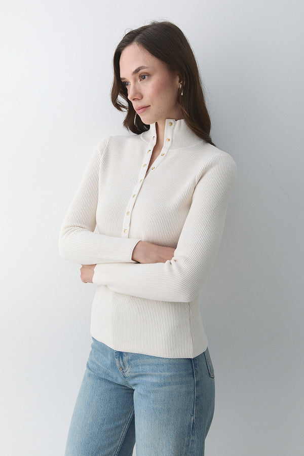 Krem Çıtçıtlı Boğazlı Kazak - 251037