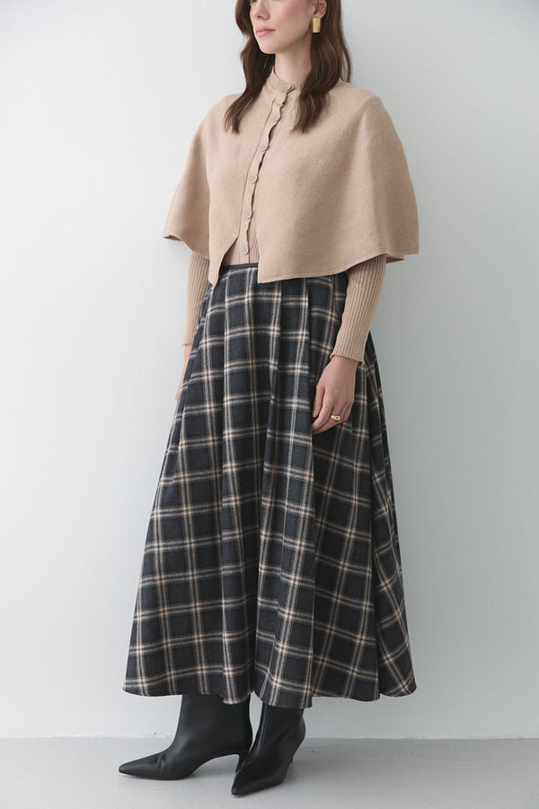 Antrasit Bej Deri Şeritli Ekoseli Etek - 4977