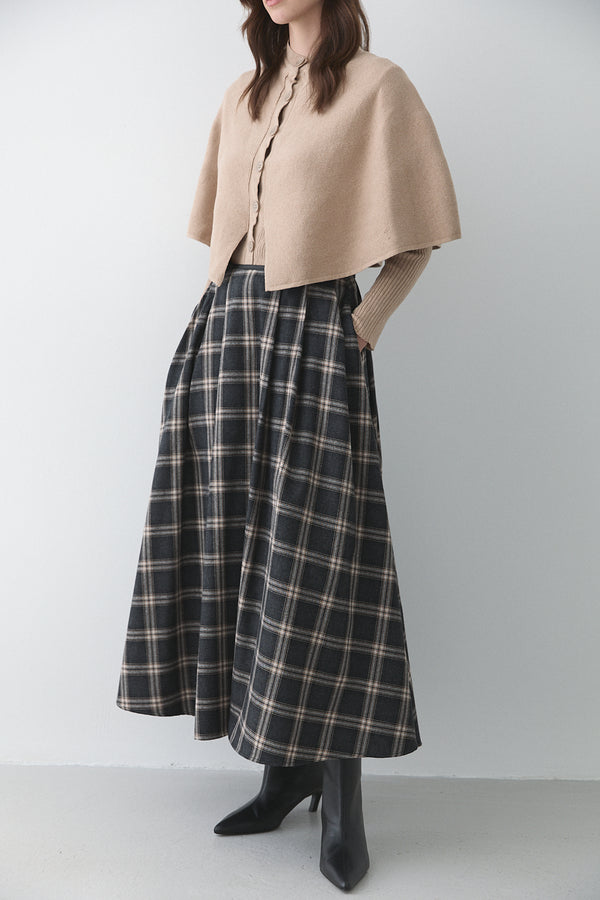 Antrasit Bej Deri Şeritli Ekoseli Etek - 4977