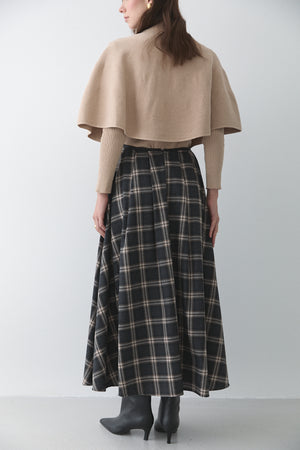 Antrasit Bej Deri Şeritli Ekoseli Etek - 4977