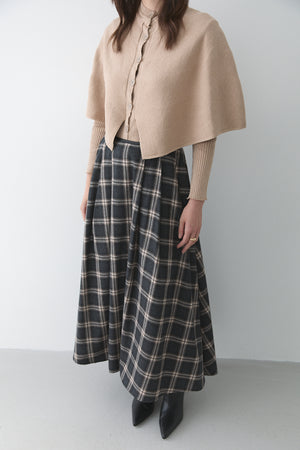 Antrasit Bej Deri Şeritli Ekoseli Etek - 4977