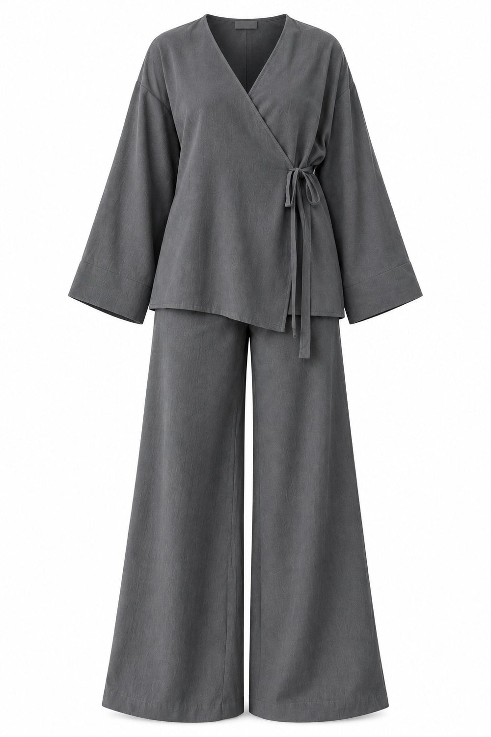 Antrasit Kruvaze %100 Pamuk Kimono Pantolon Takım - 3y003