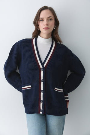 Lacivert - Bordo Renkli Cepli Hırka - 241143