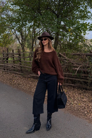 Kahverengi Kayık Yaka Kazak - 4338