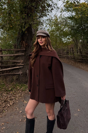 Kahverengi Atkılı Kaşe Ceket - 25912