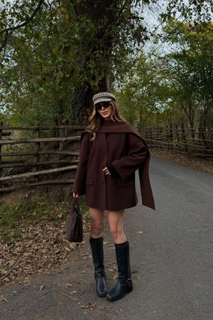 Kahverengi Atkılı Kaşe Ceket - 25912