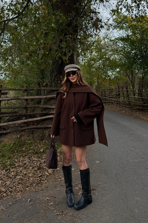 Kahverengi Atkılı Kaşe Ceket - 25912