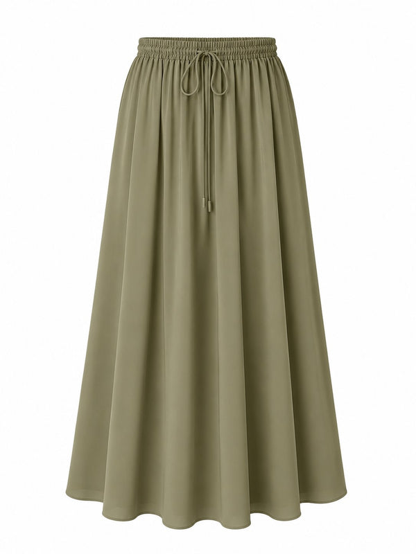 Haki Beli Lastikli Poplin Etek - E1012