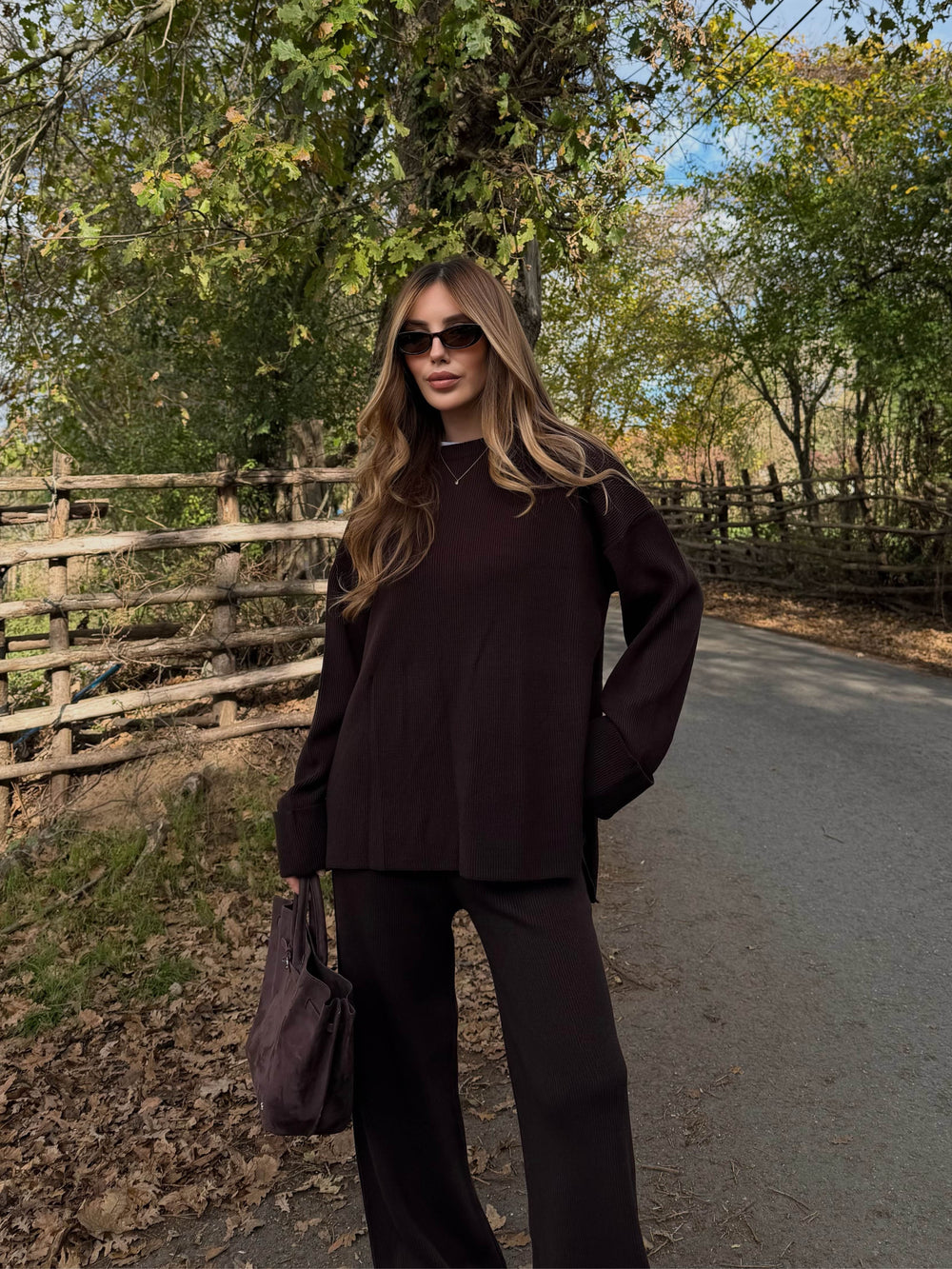 Kahverengi Bisiklet Yaka Triko Takım - 4587