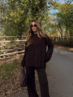 Kahverengi Bisiklet Yaka Triko Takım - 4587