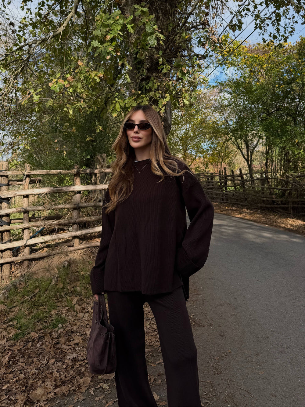 Kahverengi Bisiklet Yaka Triko Takım - 4587