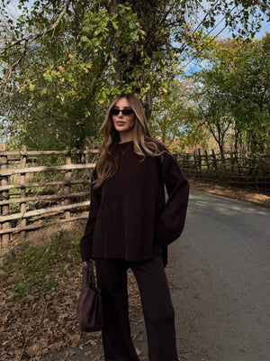 Kahverengi Bisiklet Yaka Triko Takım - 4587