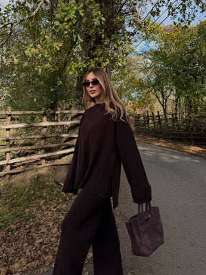 Kahverengi Bisiklet Yaka Triko Takım - 4587