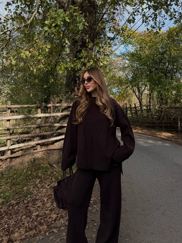 Kahverengi Bisiklet Yaka Triko Takım - 4587