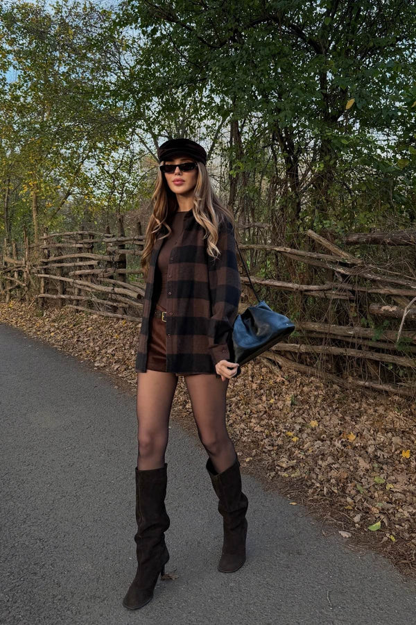 Kahverengi - Siyah Ekoseli Gömlek - 251064