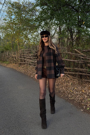 Kahverengi - Siyah Ekoseli Gömlek - 251064