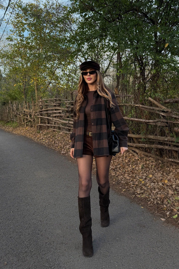 Kahverengi - Siyah Ekoseli Gömlek - 251064