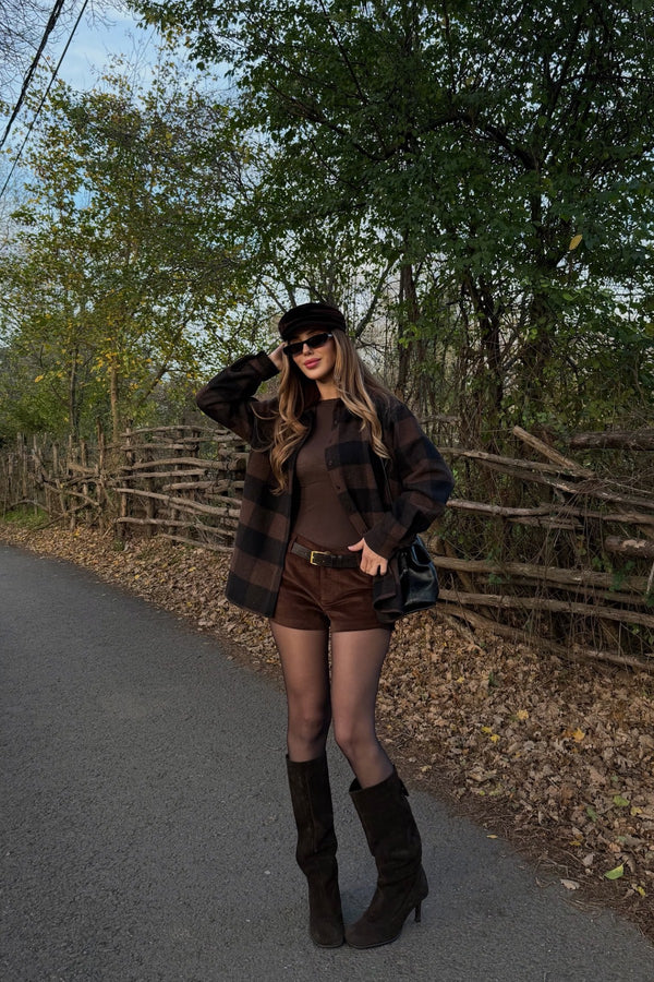 Kahverengi - Siyah Ekoseli Gömlek - 251064