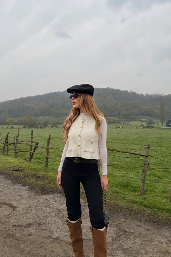 Ekru Gold Düğmeli Yelek - 4495