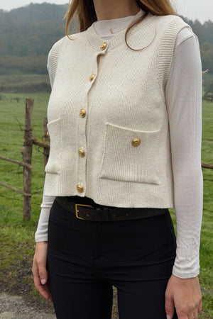 Ekru Gold Düğmeli Yelek - 4495