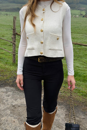 Ekru Gold Düğmeli Yelek - 4495