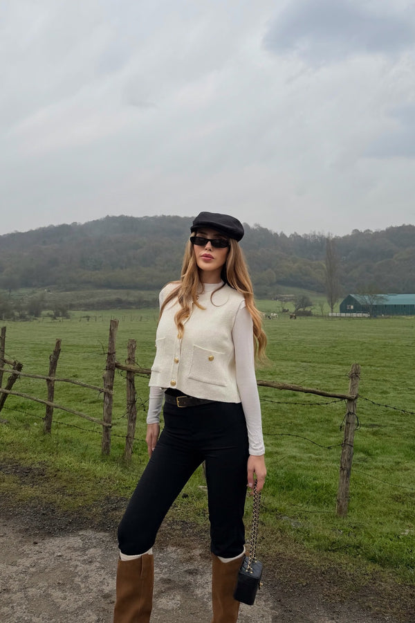 Ekru Gold Düğmeli Yelek - 4495