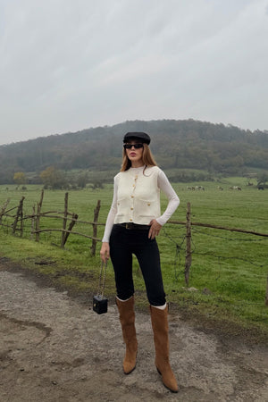 Ekru Gold Düğmeli Yelek - 4495