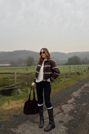 Kahverengi %100 Pamuk Bomber Ceket - 251001