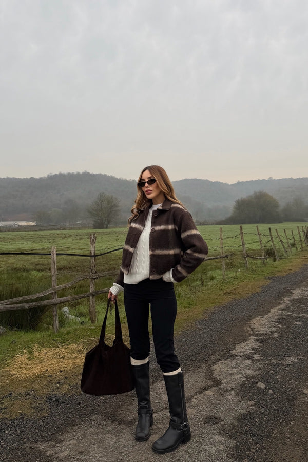 Kahverengi %100 Pamuk Bomber Ceket - 251001