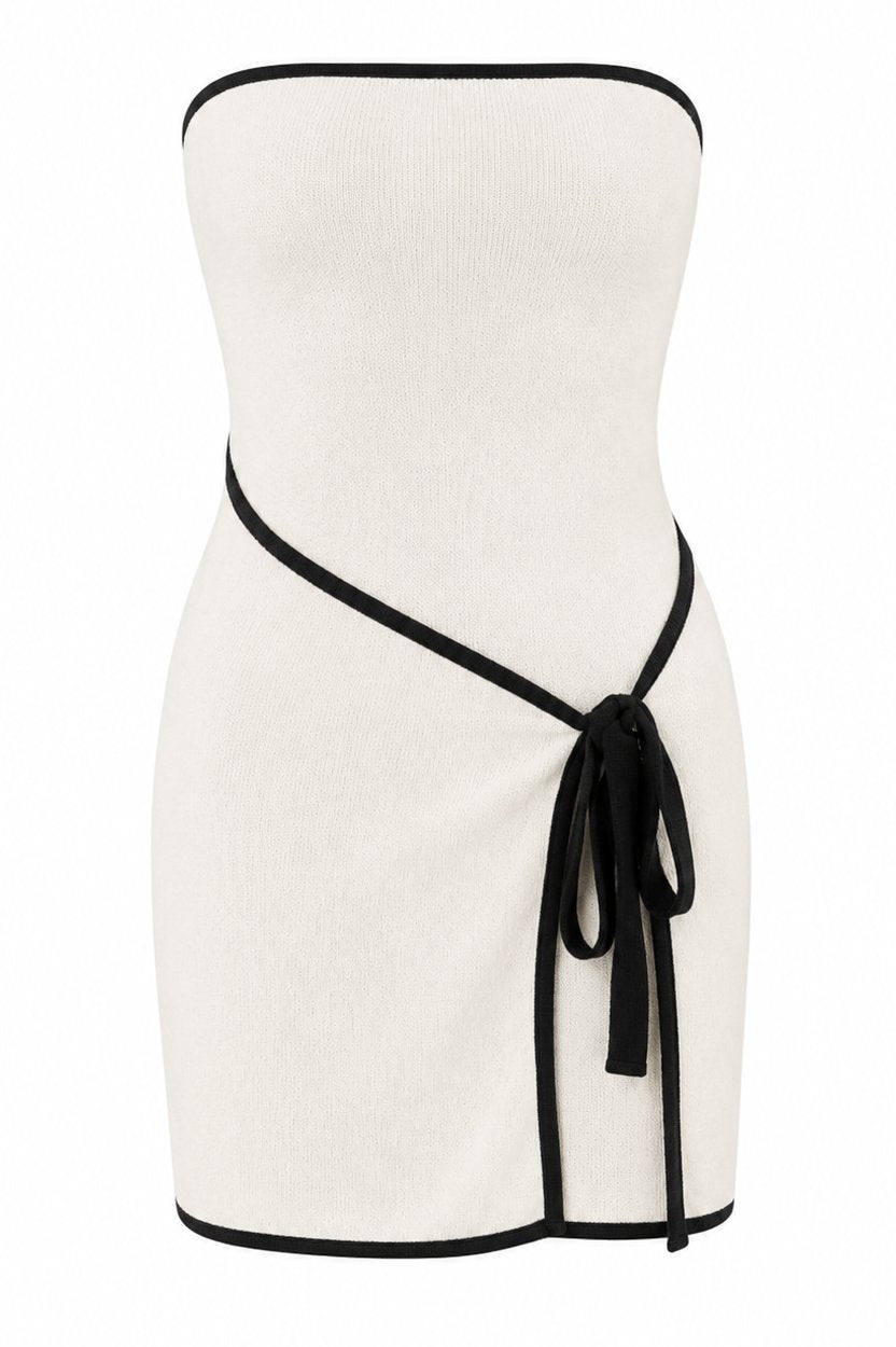 Ekru Örme Biyeli Mini Elbise - 2y9982