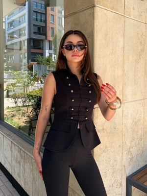 Siyah Gold Düğmeli Yelek - 98085