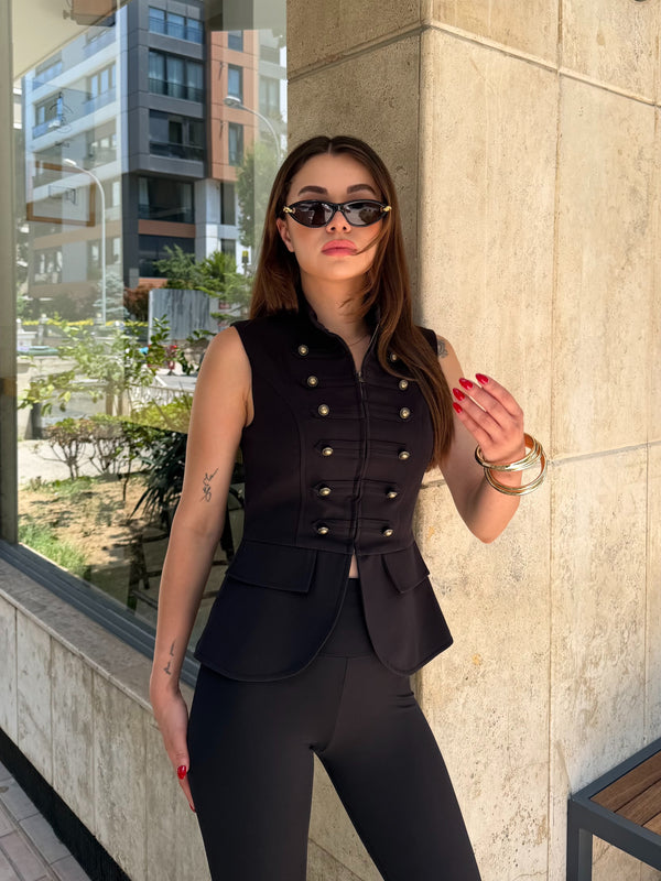 Siyah Gold Düğmeli Yelek - 98085