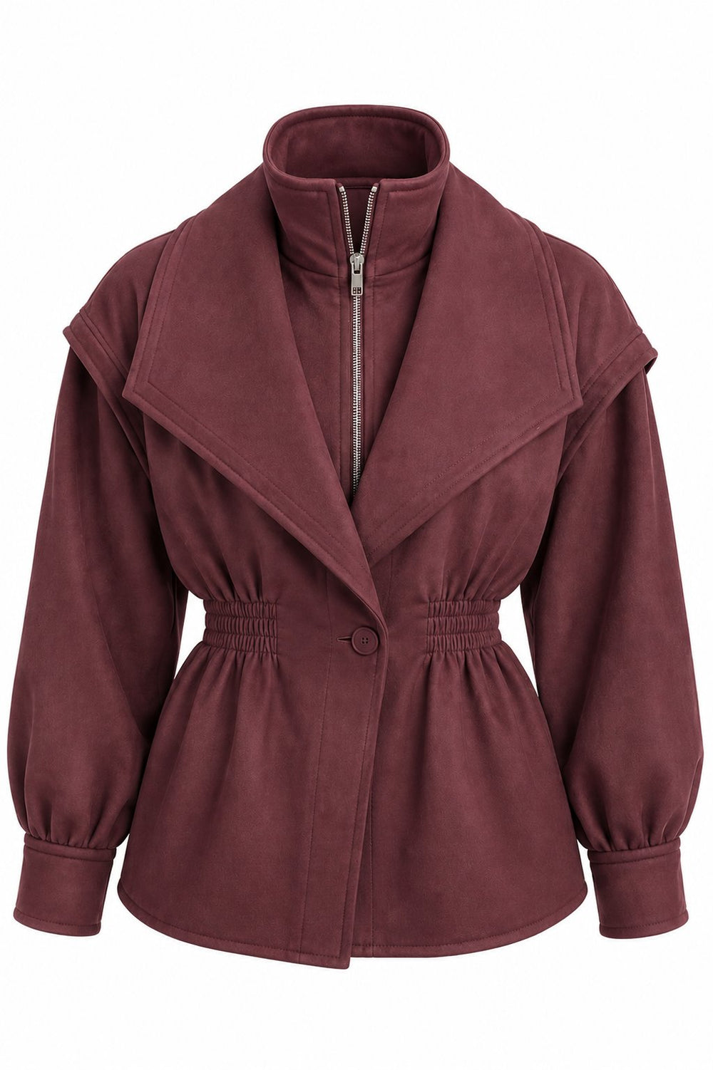 Bordo Belden Lastikli Süet Ceket - 5164