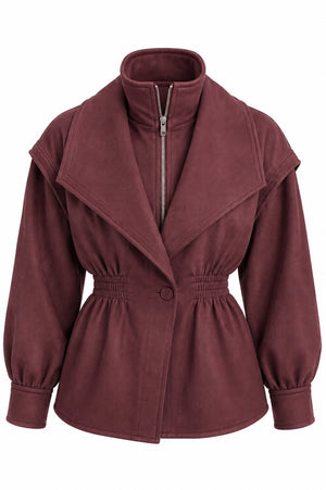 Bordo Belden Lastikli Süet Ceket - 5164
