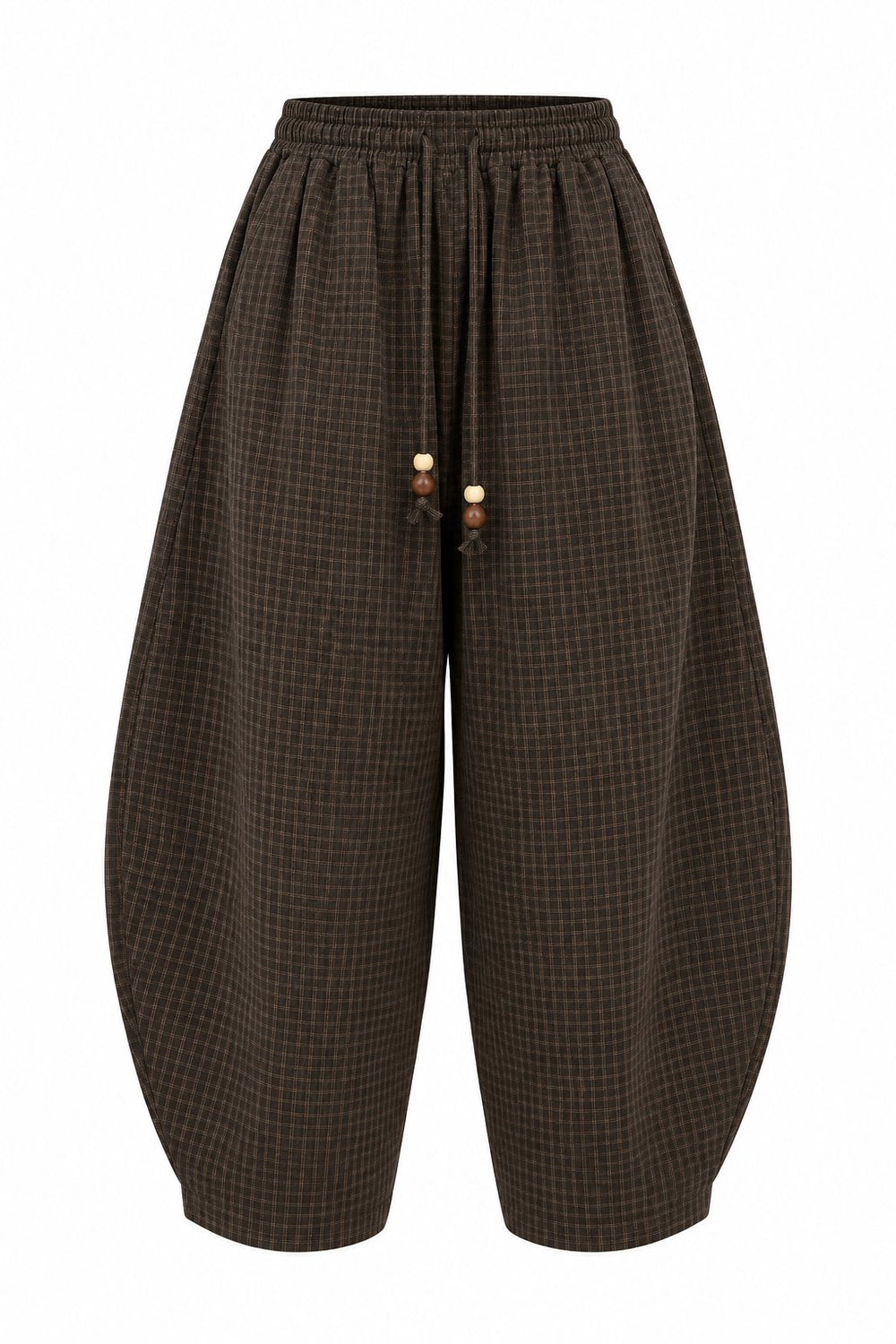 Olive - Kahve Ekoseli Barrel Pantolon - 51473