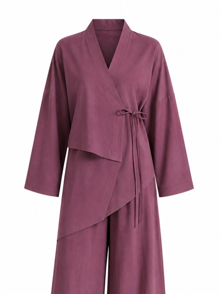 Gül Kurusu Bel Tasarım Detaylı Kimono Takım - TK8009